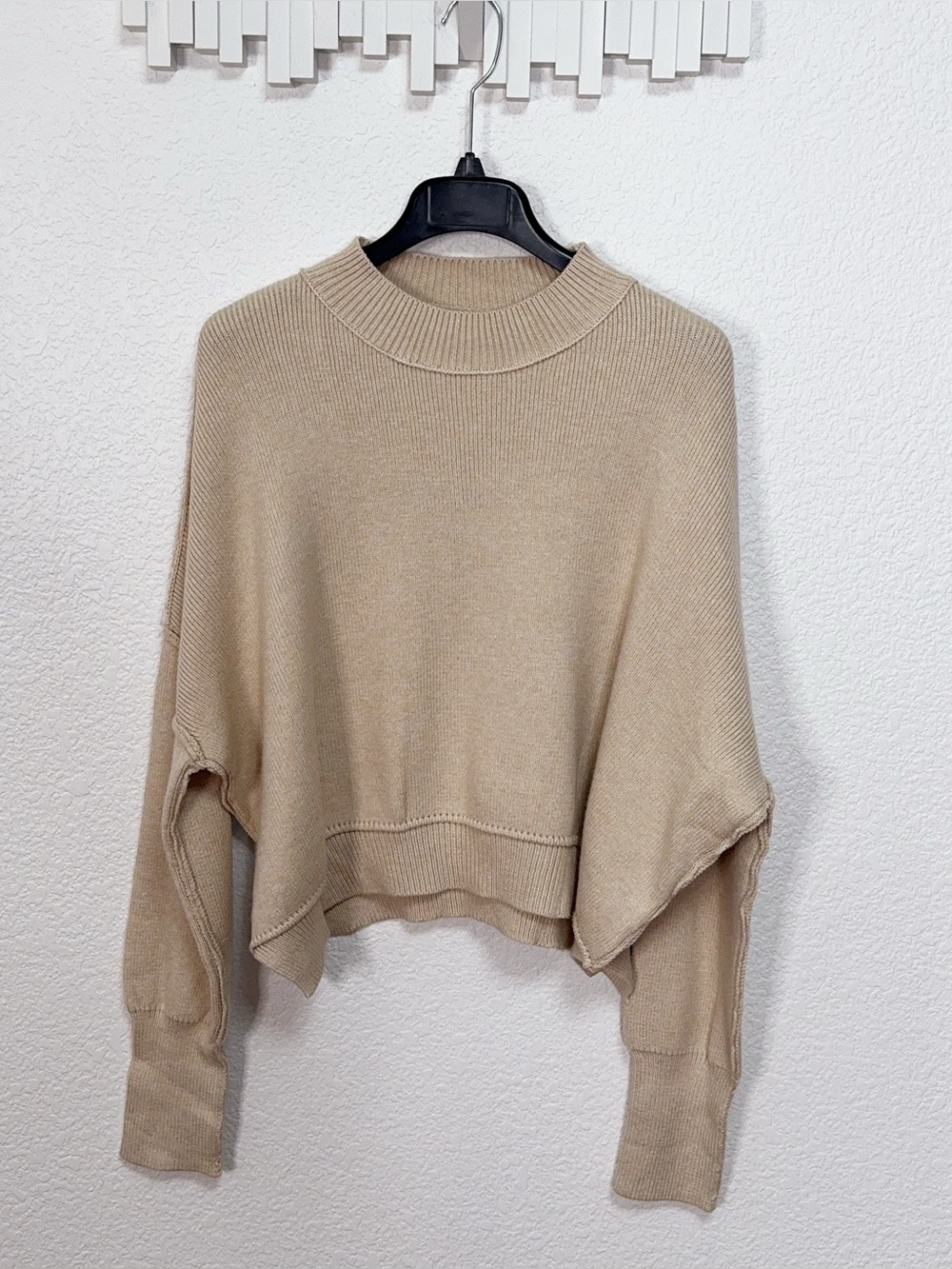 Miss Sparkling Beige Dolman Sleeve Relaxed Oversized Knit Sweater NWOT